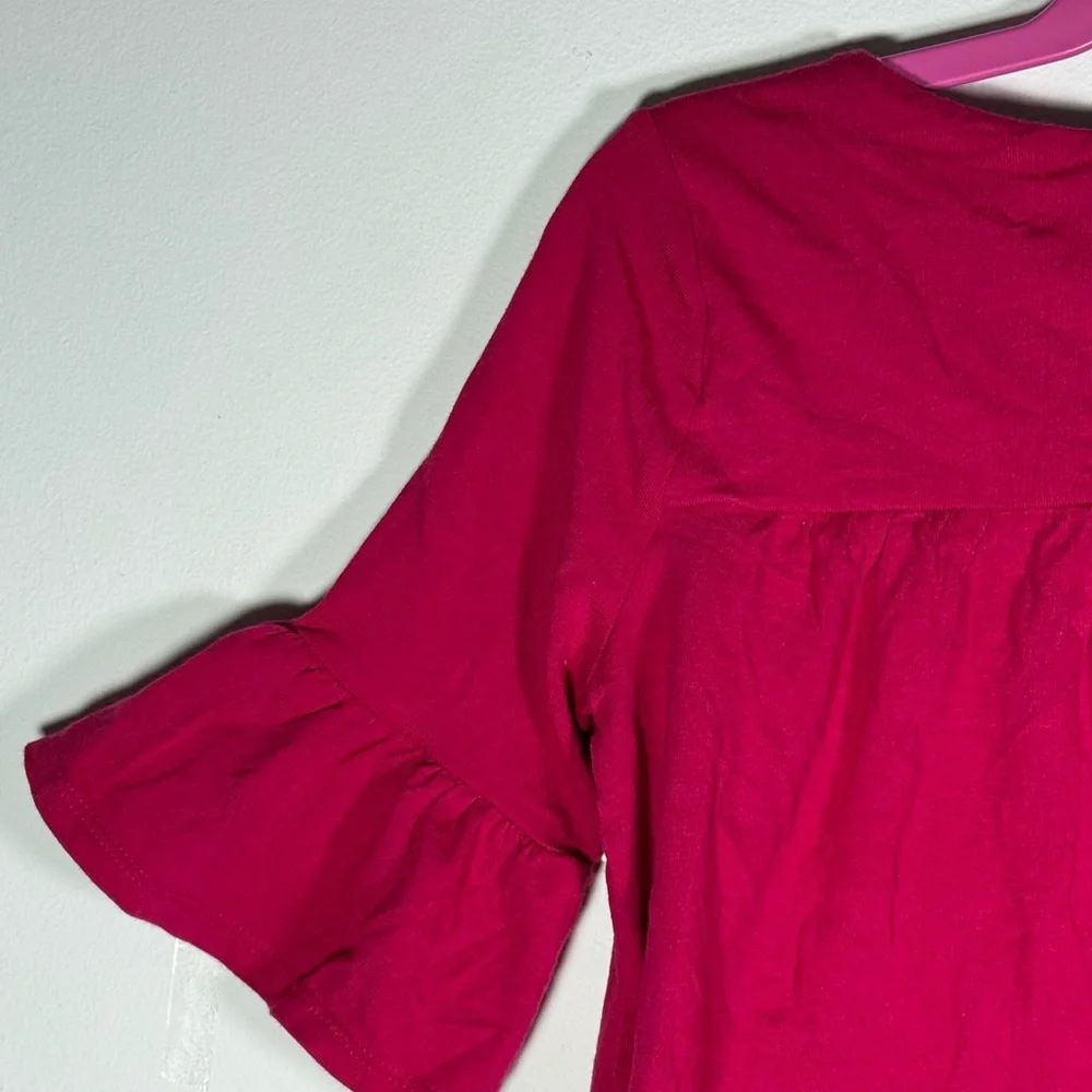 GAP Kids Fuchsia Flutter Ruffle Sleeve Top Gold Button Detail Girls S‎ 6-7 NWOT